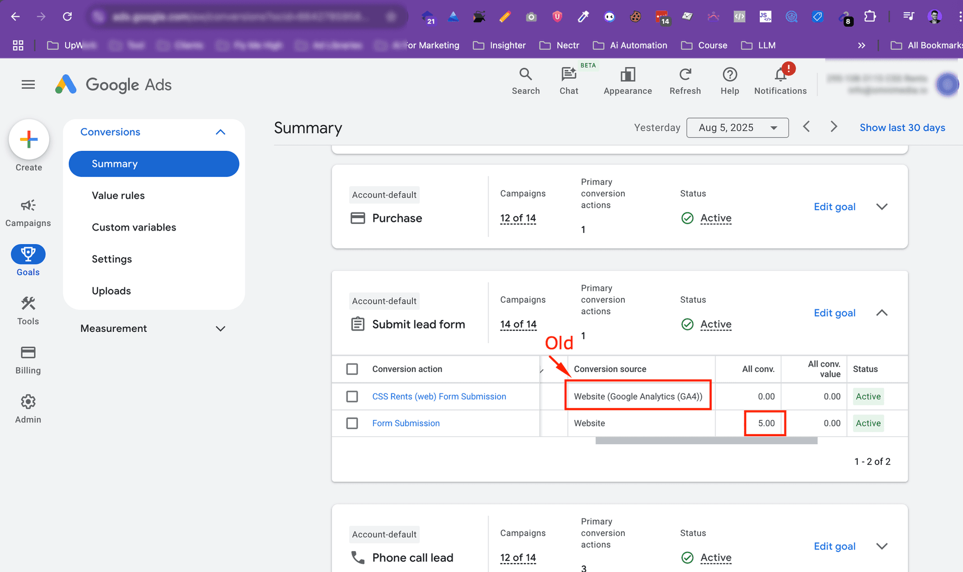 GTM Preview showing Form Submit event firing with Google Ads conversion tracking